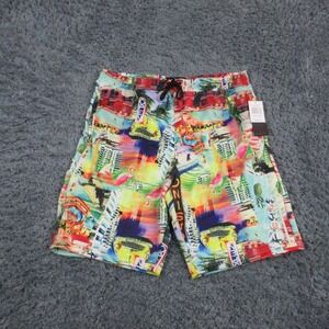 Good Vibes Swim Shorts Mens XL Multicolor Patchwork Board Shorts Lined NWT
